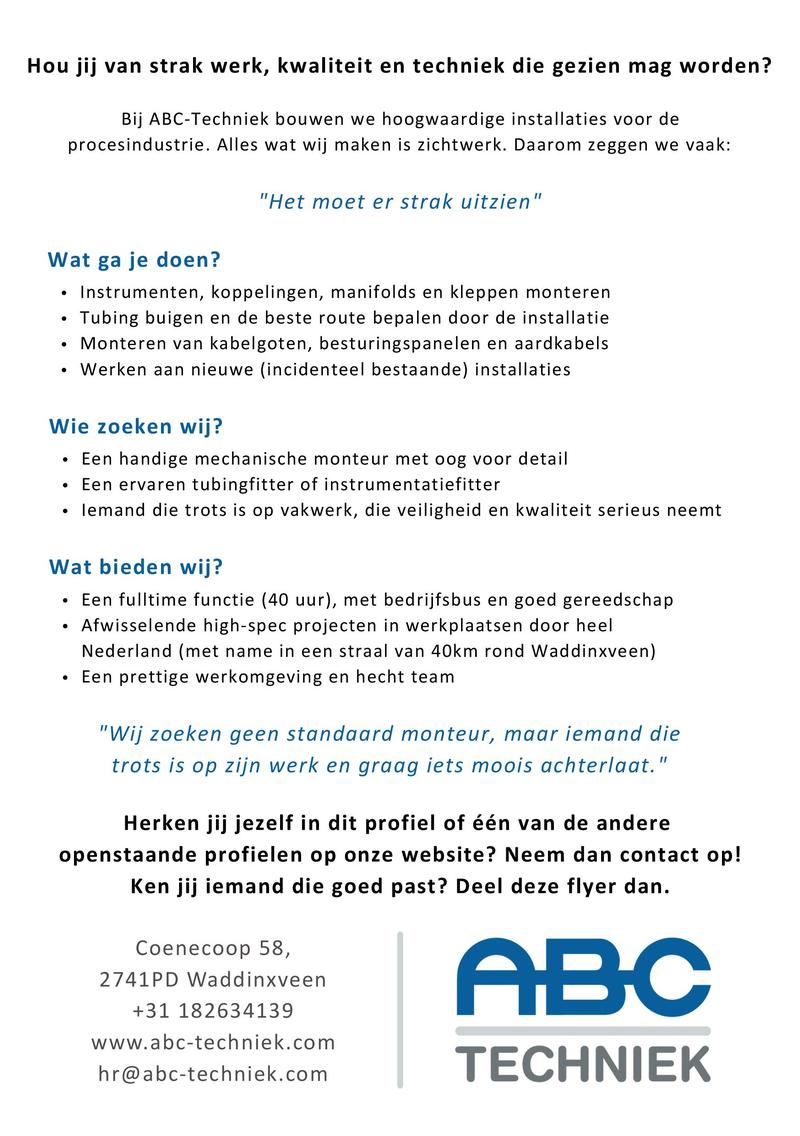   Werken bij ABC Techniek Waddinxveen